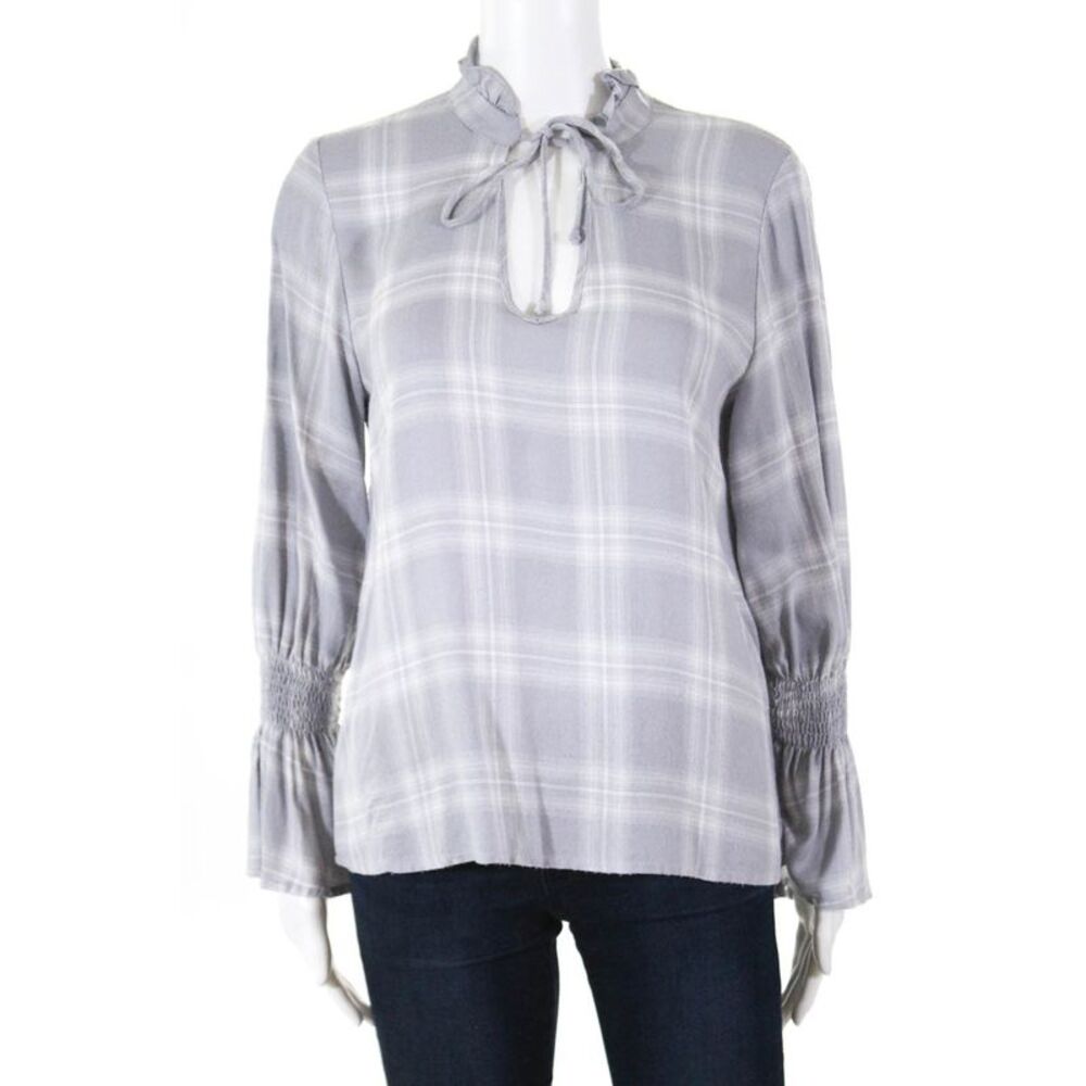 Waverly Grey Womens Plaid Jennifer V Neck Blouse Grey Size Small 11458722